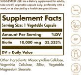Solgar Biotin 10000 mcg Vegetable Capsules Energy Metabolism Promotes Healthy Skin Nails Hair Super High Potency NonGMO Vegan Gluten Free Dairy Free Kosher Servings, Standard Packaging, Unflavored, 120 Count